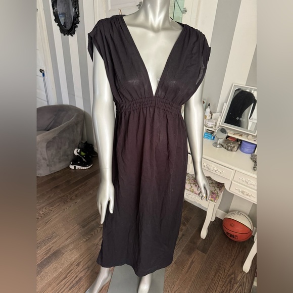 NWT! Kona Sol Cover-Up Dress Womens Tie-Back Elastic Waist Short-Sleeve Black - Picture 5 of 7